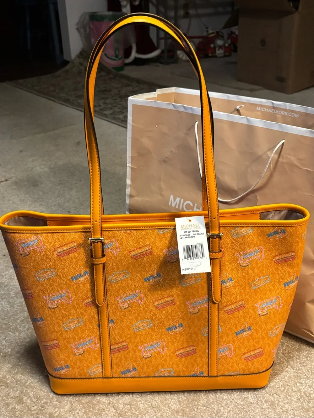 Michael Kors Yellow Signature Tote with MK Charm and Multicolor Accents